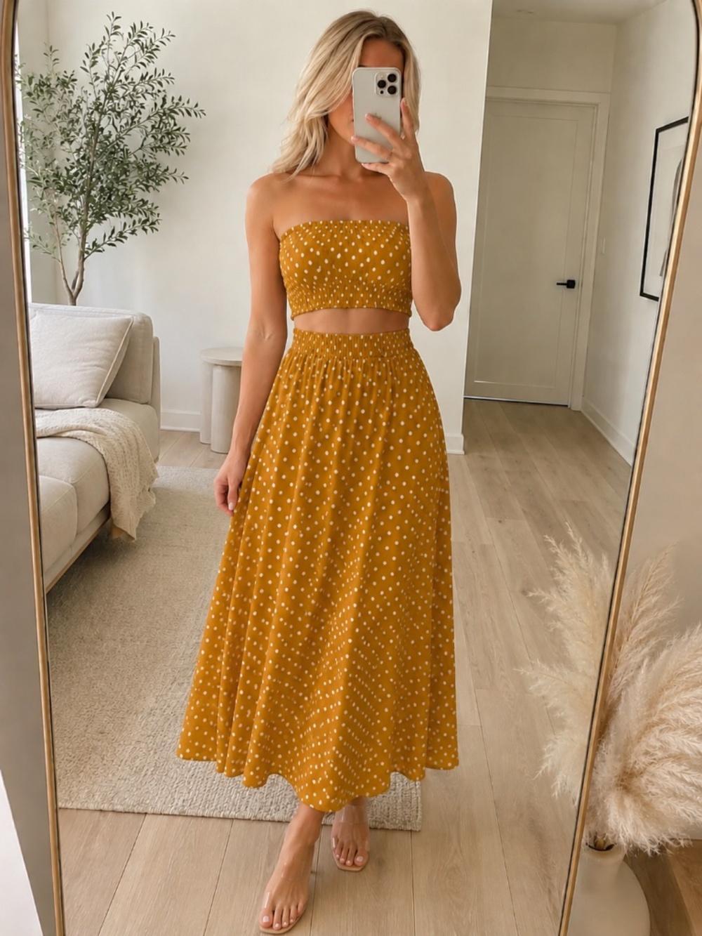 NWT Yellow Polka Dot Tube Top Maxi Set Large